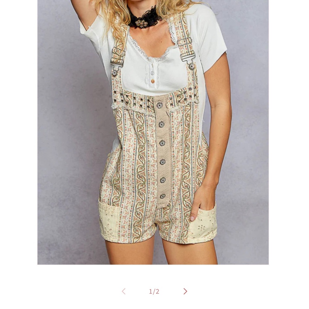 POL Beige and Cream Studded Overalls